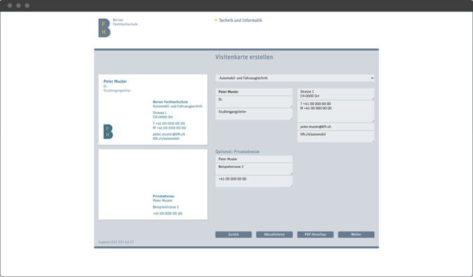 Visitenkarten-Applikation